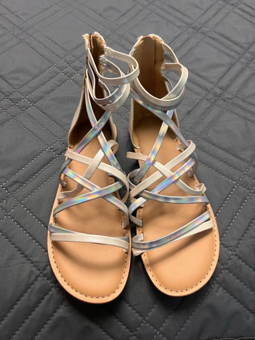 Cat & Jack Silver Iridescent Gladiator Sandals Size 2